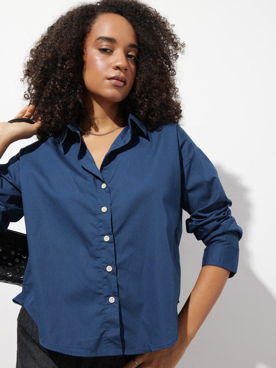 Purple Oversized Cotton Casual Shirt with Spread Collar