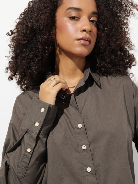 Purple Oversized Cotton Casual Shirt with Spread Collar