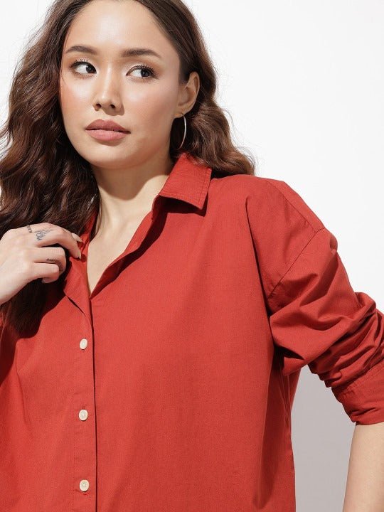 Purple Oversized Cotton Casual Shirt with Spread Collar