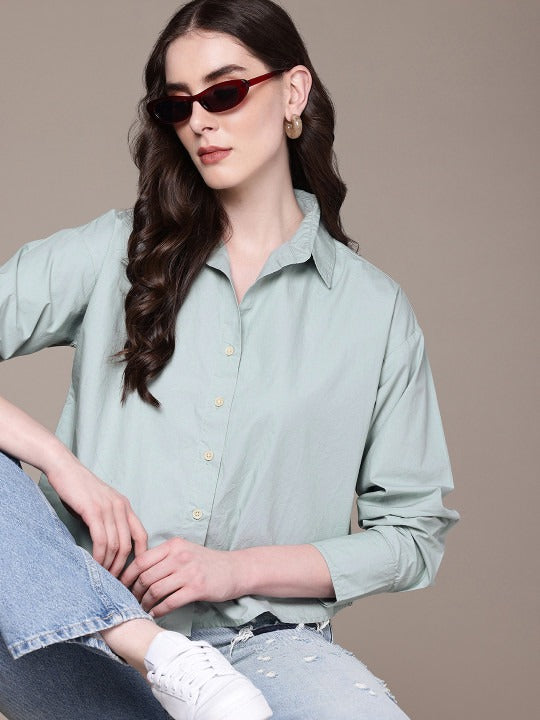 Purple Oversized Cotton Casual Shirt with Spread Collar