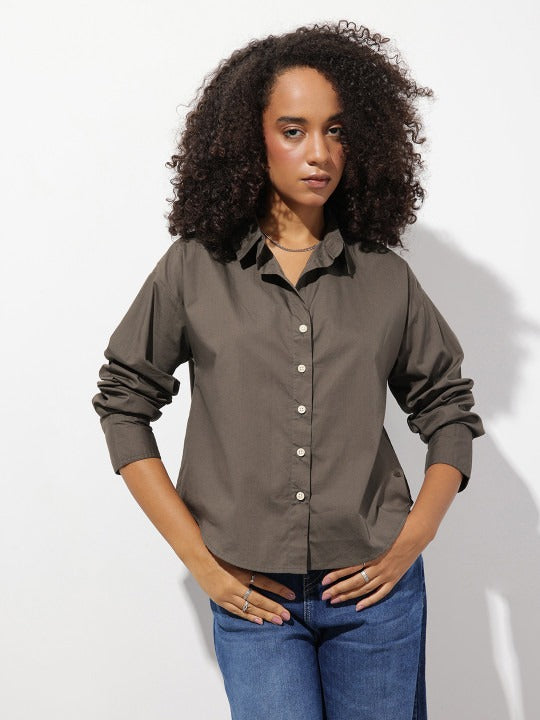 Purple Oversized Cotton Casual Shirt with Spread Collar