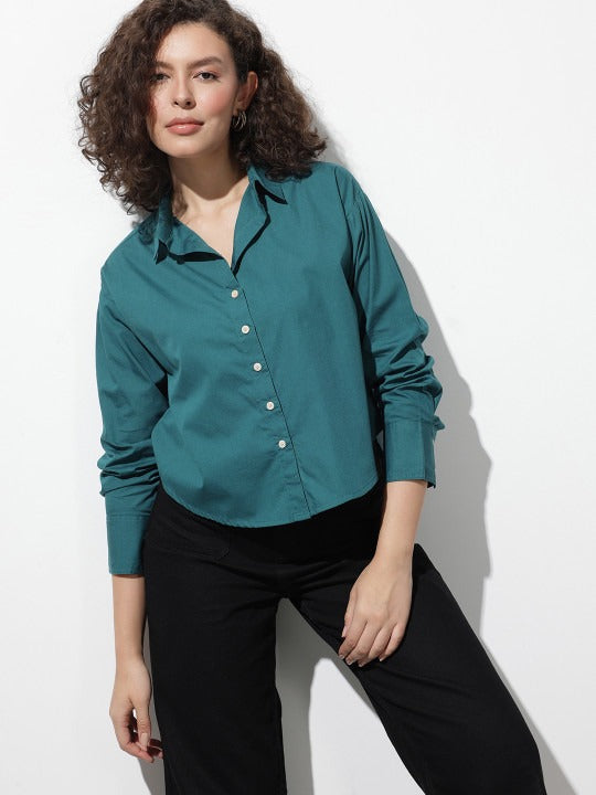 Purple Oversized Cotton Casual Shirt with Spread Collar