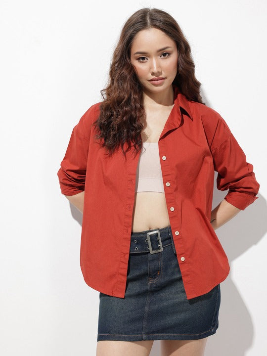 Purple Oversized Cotton Casual Shirt with Spread Collar