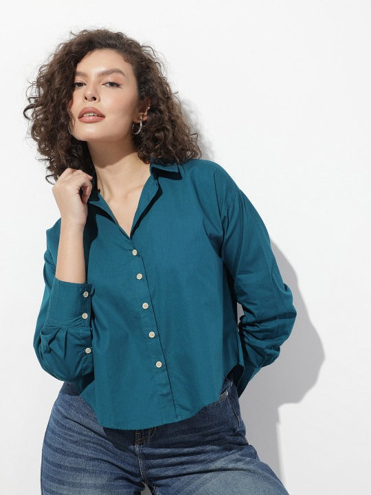 Purple Oversized Cotton Casual Shirt with Spread Collar