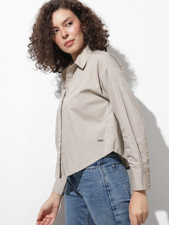 Purple Oversized Cotton Casual Shirt with Spread Collar