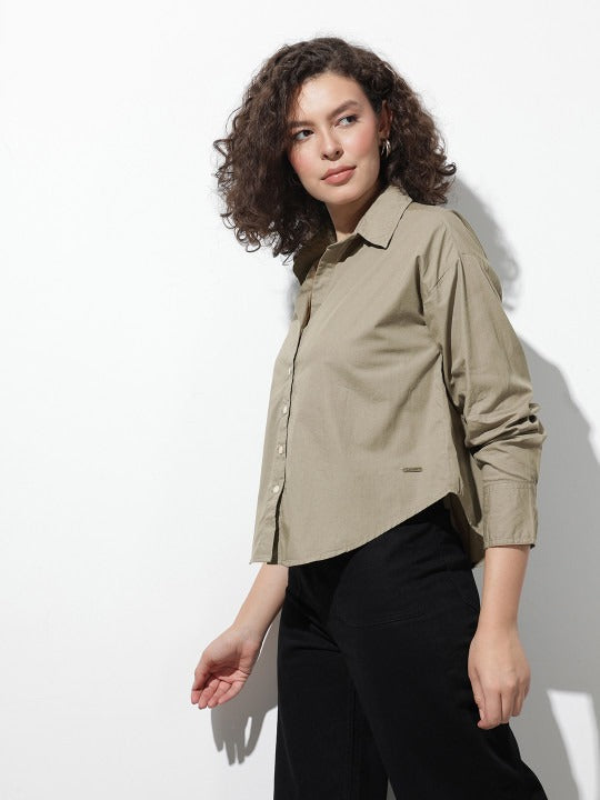 Purple Oversized Cotton Casual Shirt with Spread Collar