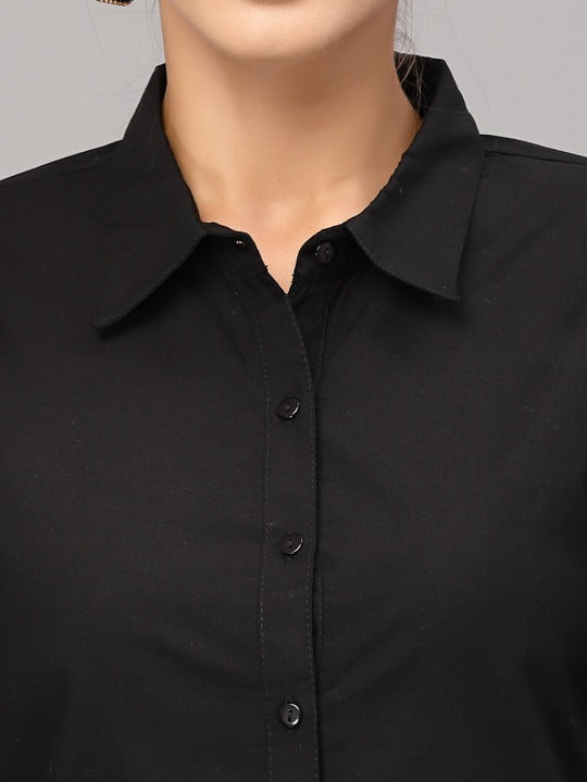 Black Cotton Regular Fit Formal Shirt with Spread Collar