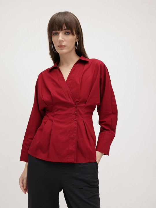 Brown Cotton Regular Fit Casual Shirt with Spread Collar