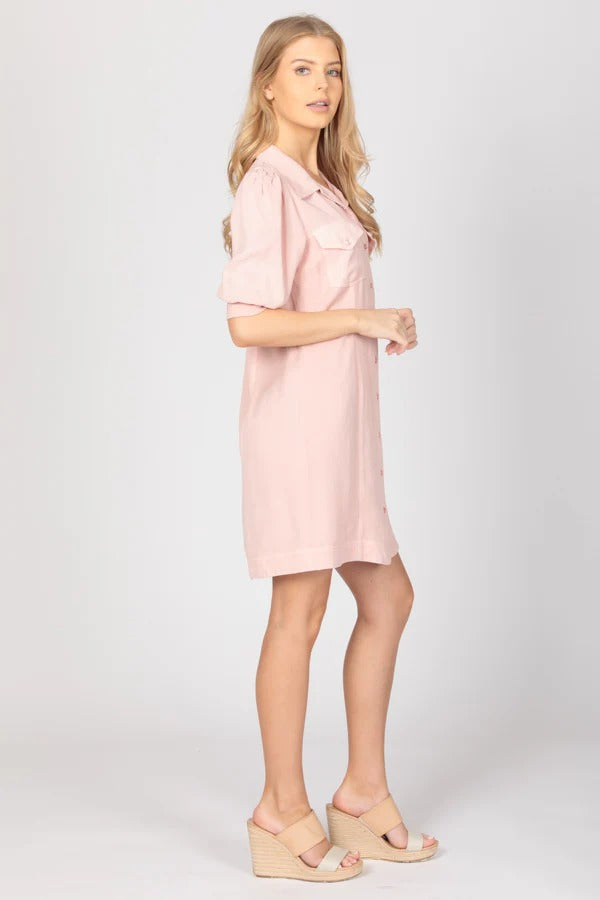 Puff Sleeve Button-Front Shirt Dress