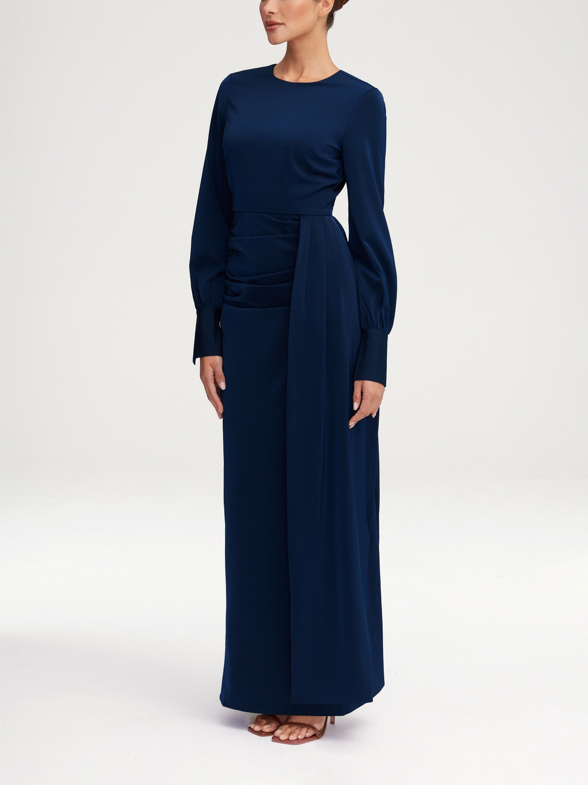 Modest / Muslim Sara's Satin Rouched Maxi Dress For Women