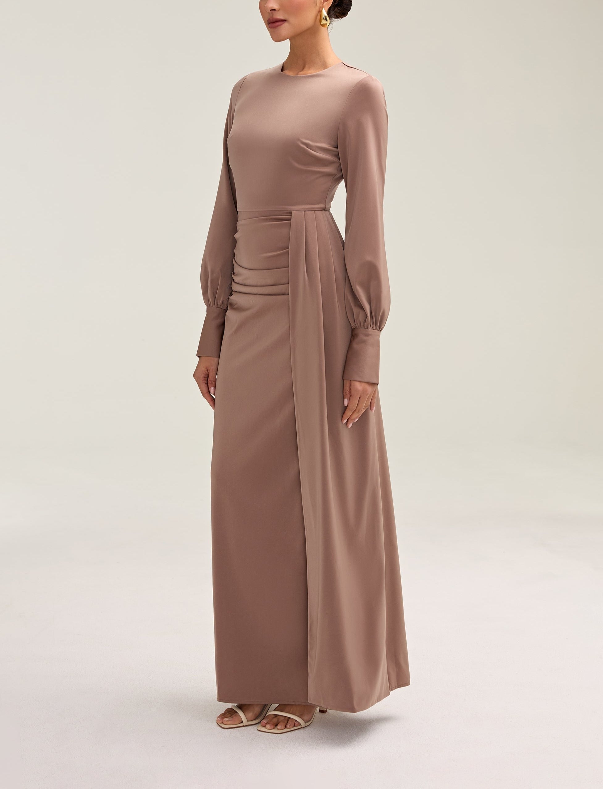 Modest / Muslim Sara's Satin Rouched Maxi Dress For Women