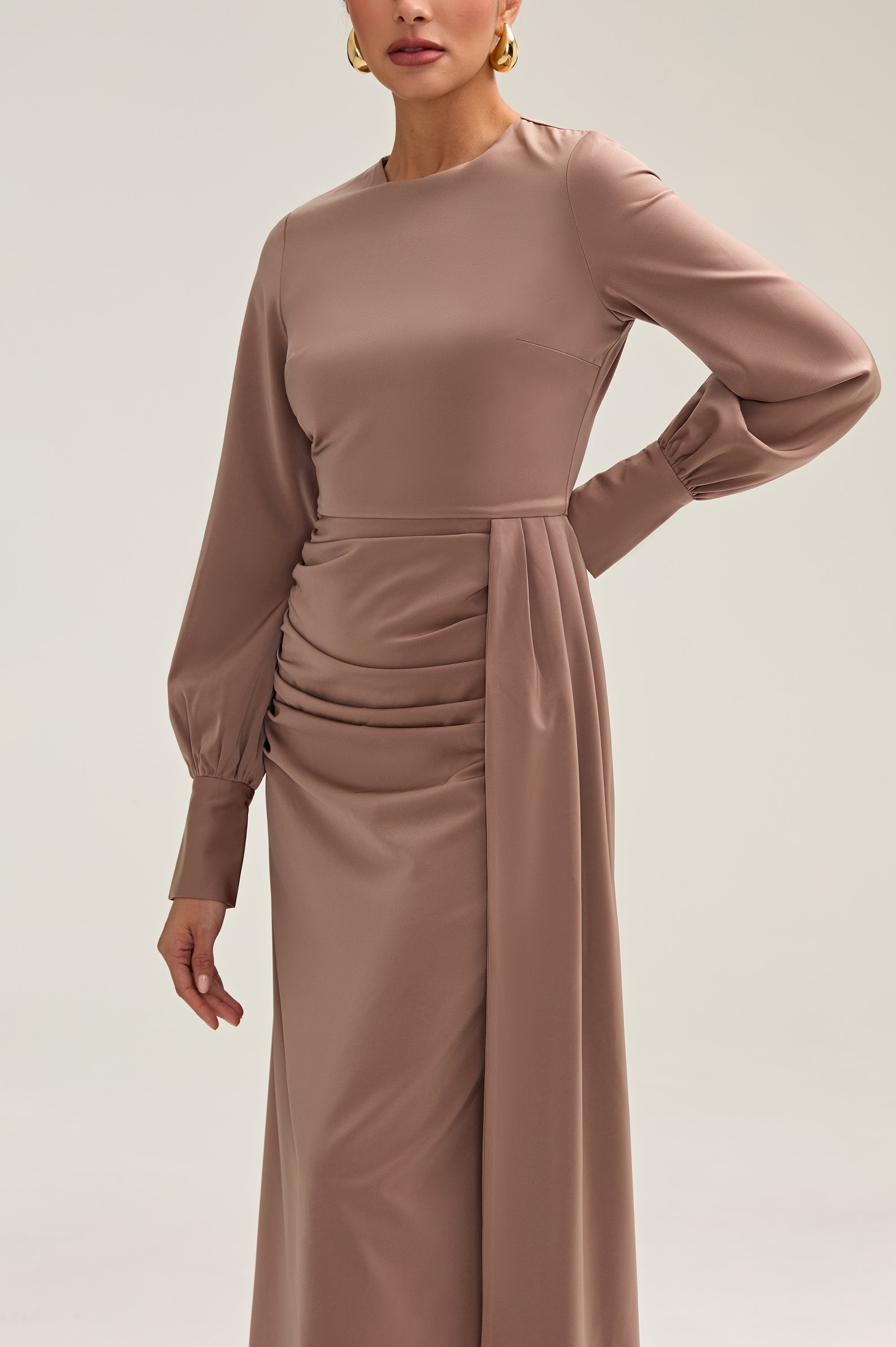 Modest / Muslim Sara's Satin Rouched Maxi Dress For Women