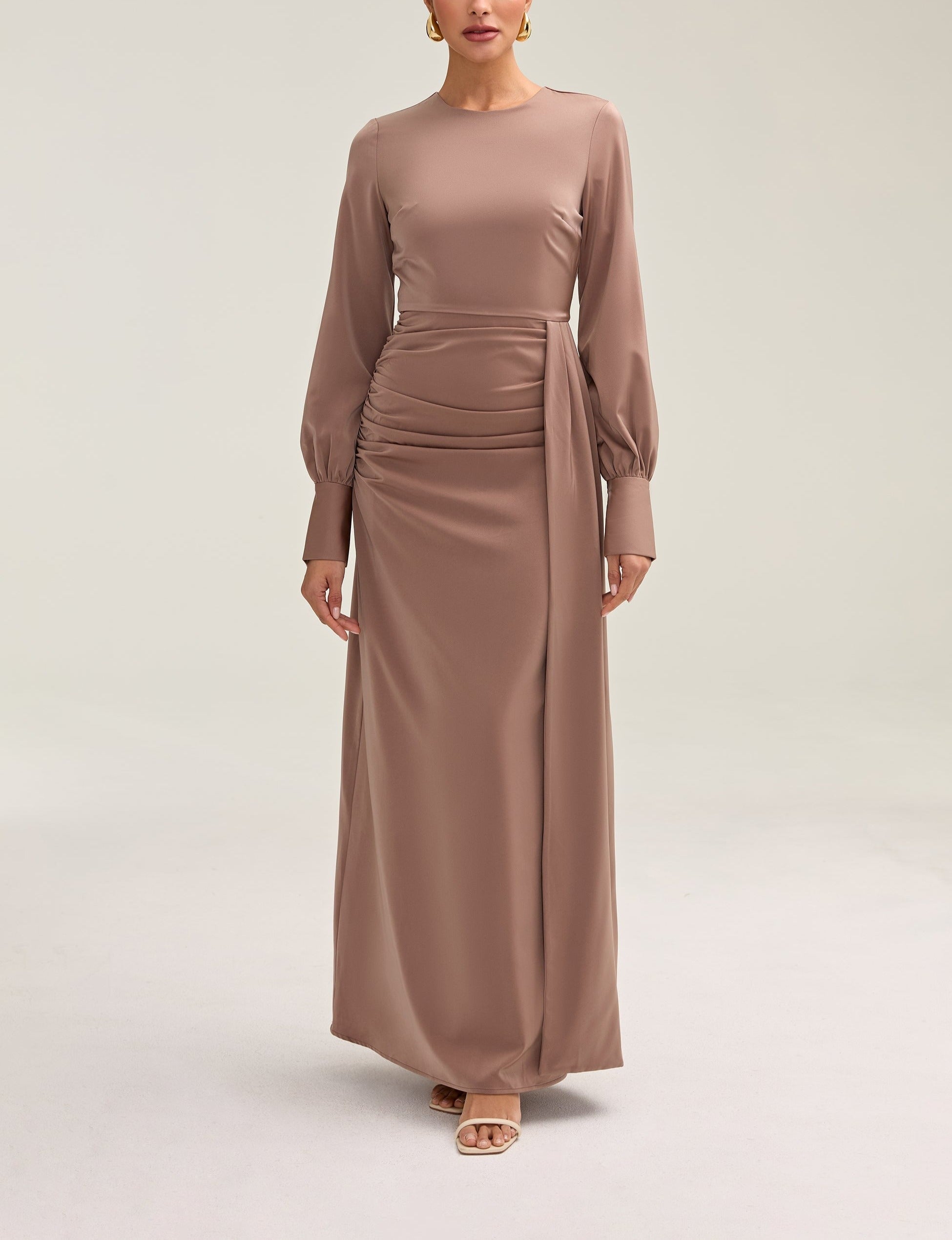 Modest / Muslim Sara's Satin Rouched Maxi Dress For Women