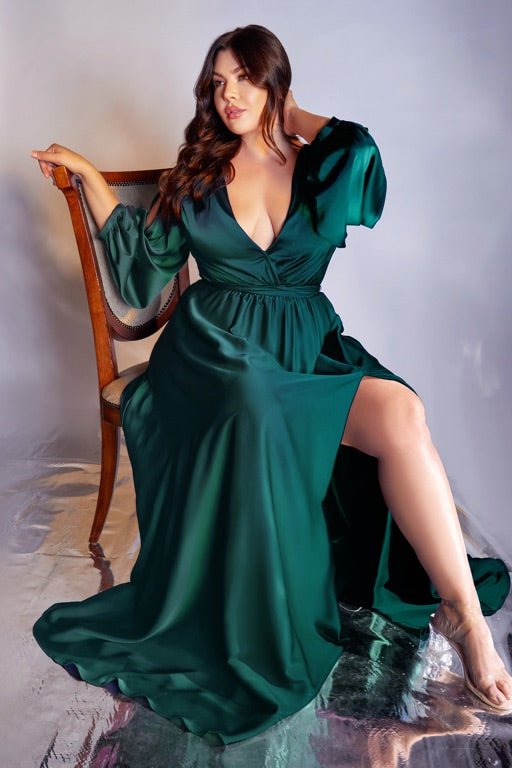 Maxi Long Sleeve Satin Wrap Dress