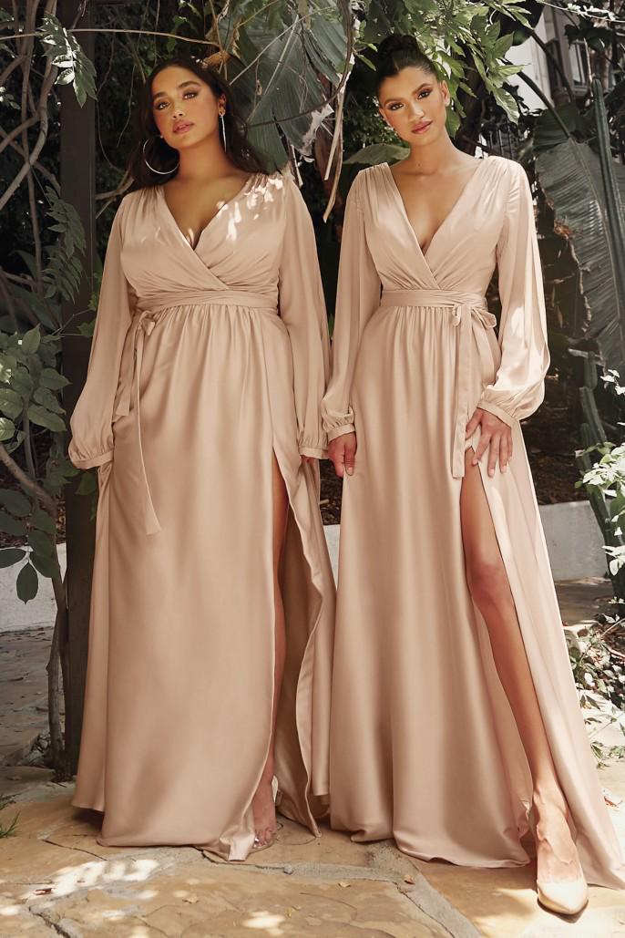 Maxi Long Sleeve Satin Wrap Dress