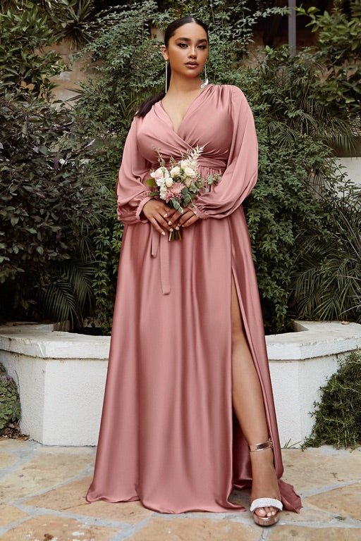 Maxi Long Sleeve Satin Wrap Dress