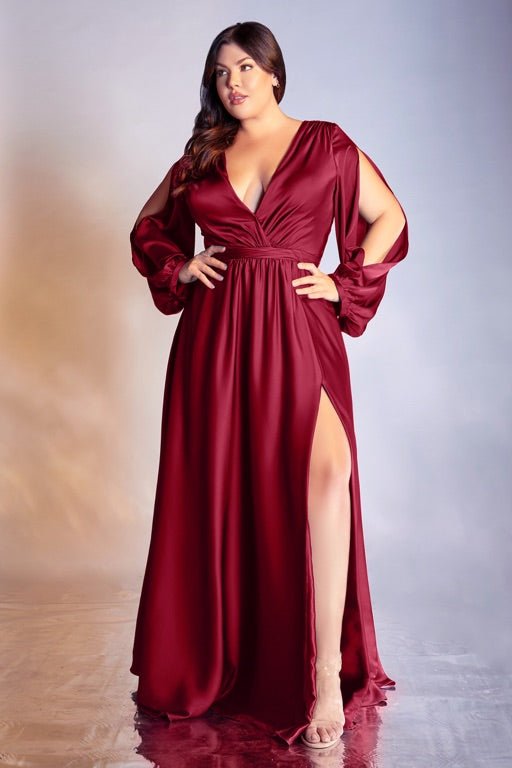 Maxi Long Sleeve Satin Wrap Dress
