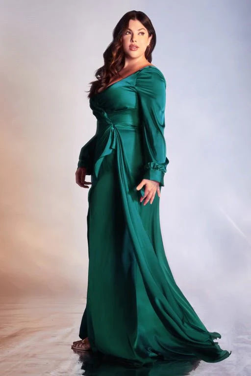 Maxi Satin Long Sleeve Pleated Dress