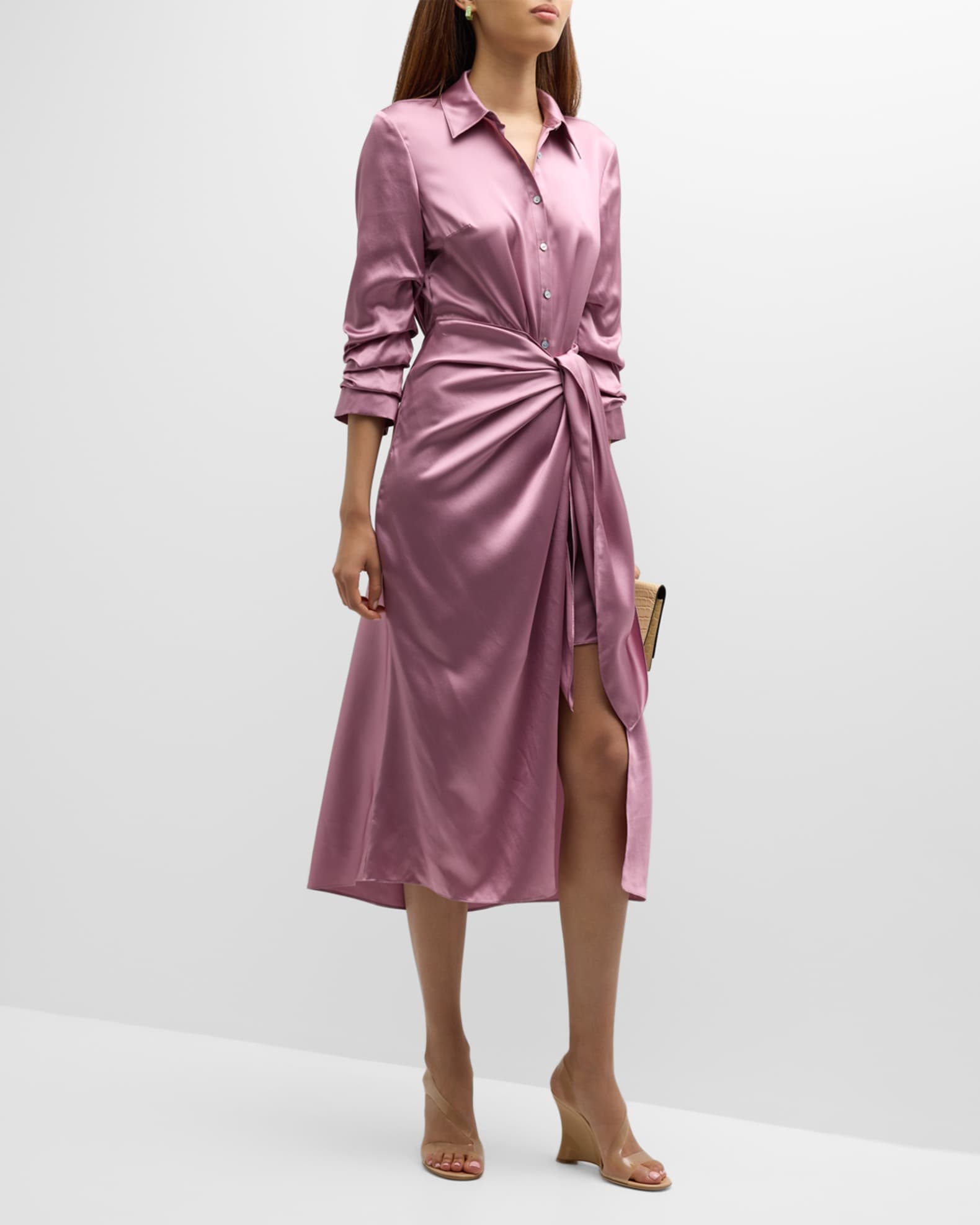 Jacey Silk Charmeuse Midi Wrap Dress For Women