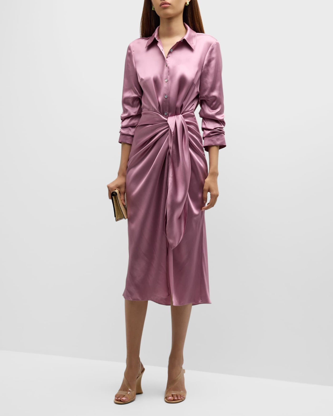 Jacey Silk Charmeuse Midi Wrap Dress For Women