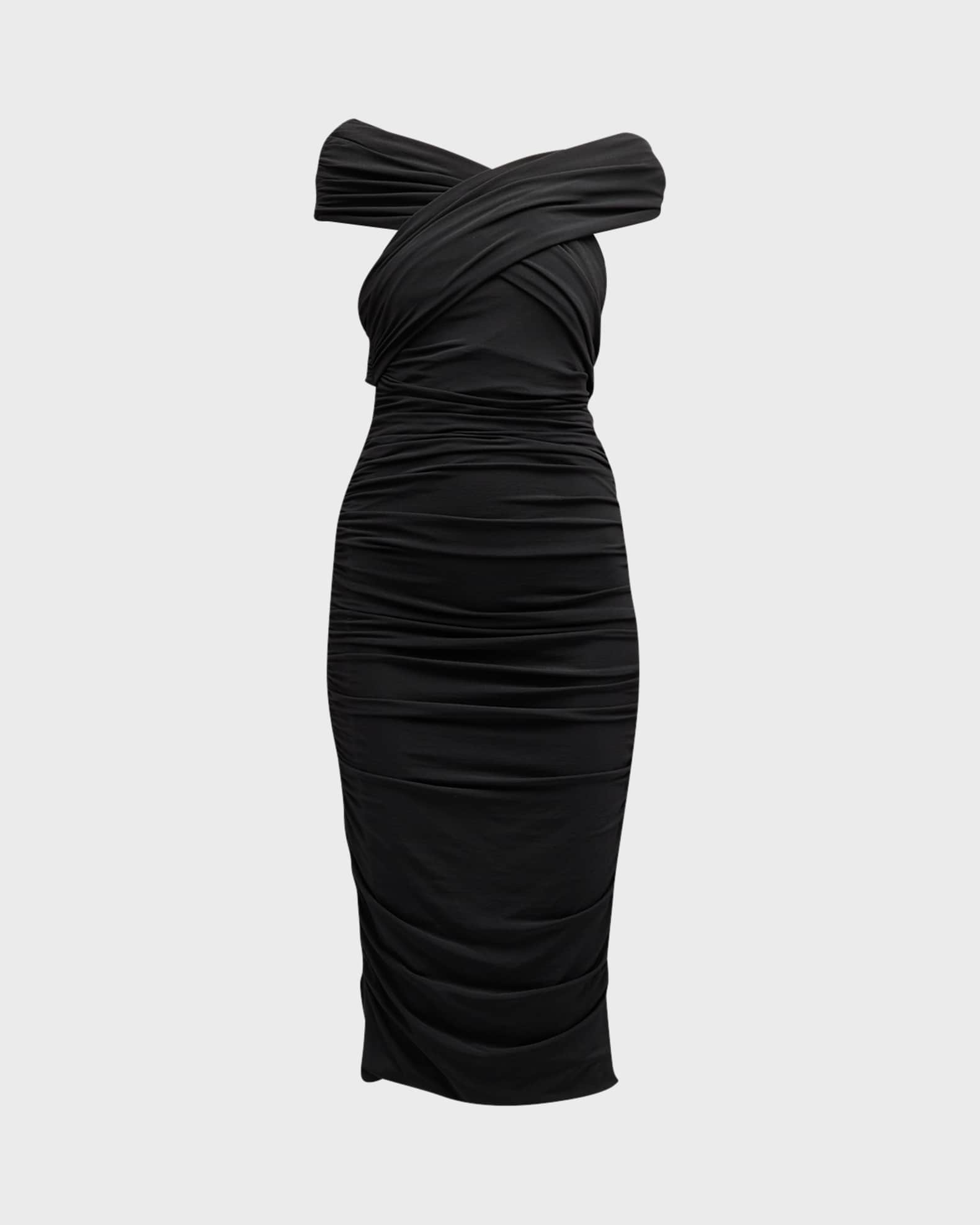 Elegant Off Shoulder Ruched Midi Dress