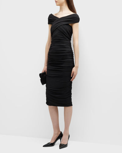 Elegant Off Shoulder Ruched Midi Dress