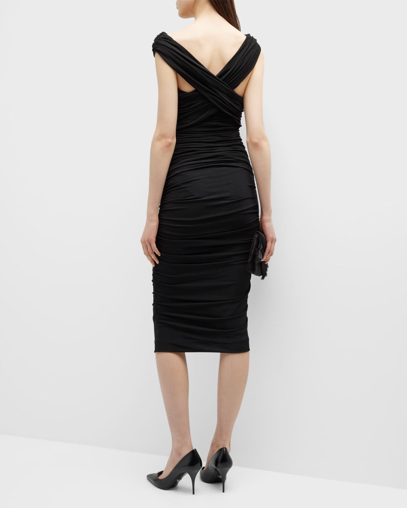 Elegant Off Shoulder Ruched Midi Dress