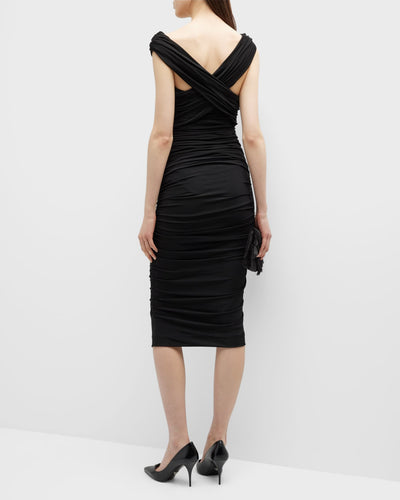 Elegant Off Shoulder Ruched Midi Dress