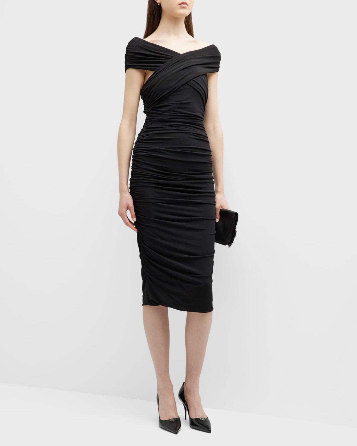 Elegant Off Shoulder Ruched Midi Dress