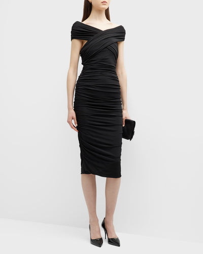 Elegant Off Shoulder Ruched Midi Dress