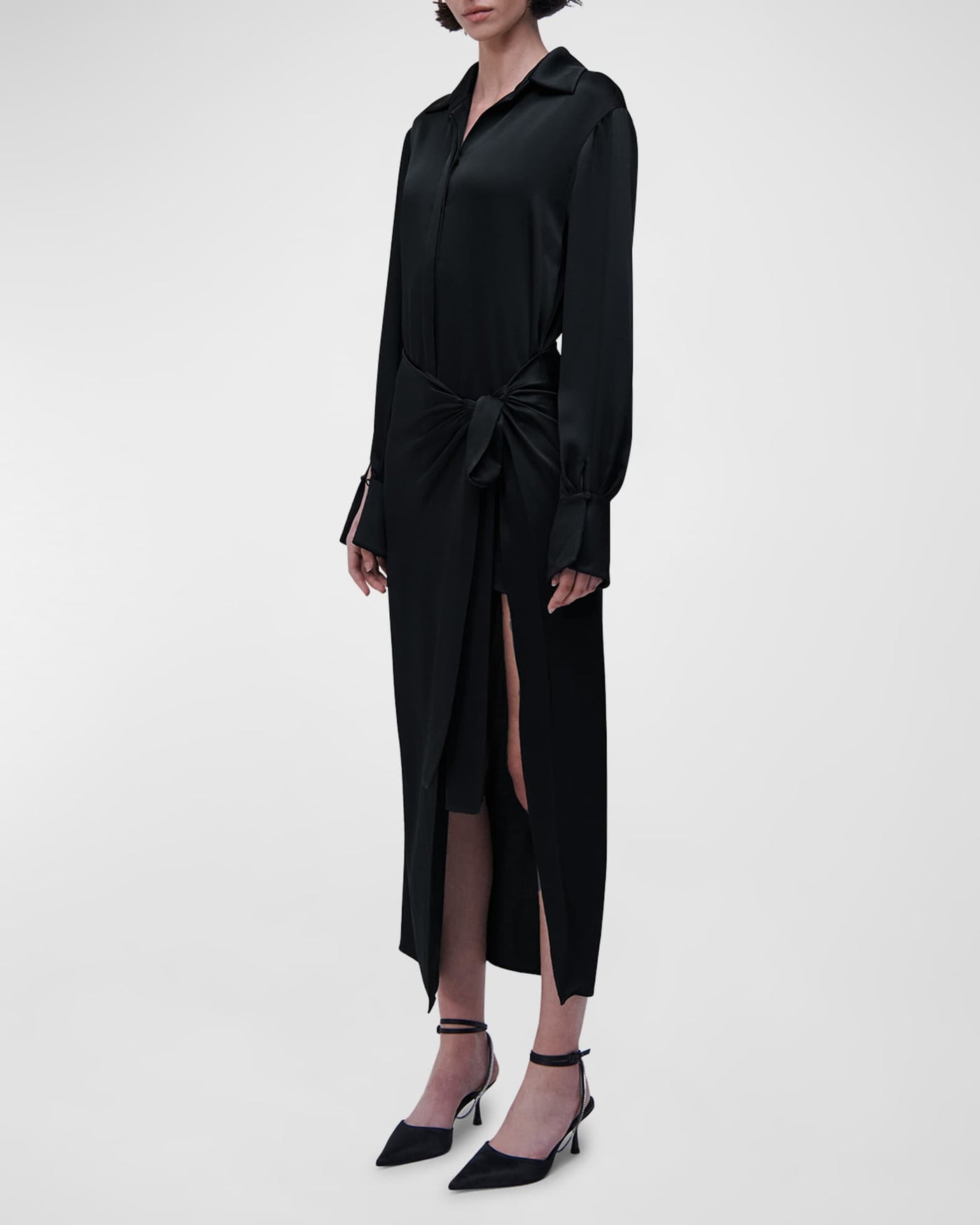 Samba Long-Sleeve Draped Satin Dress