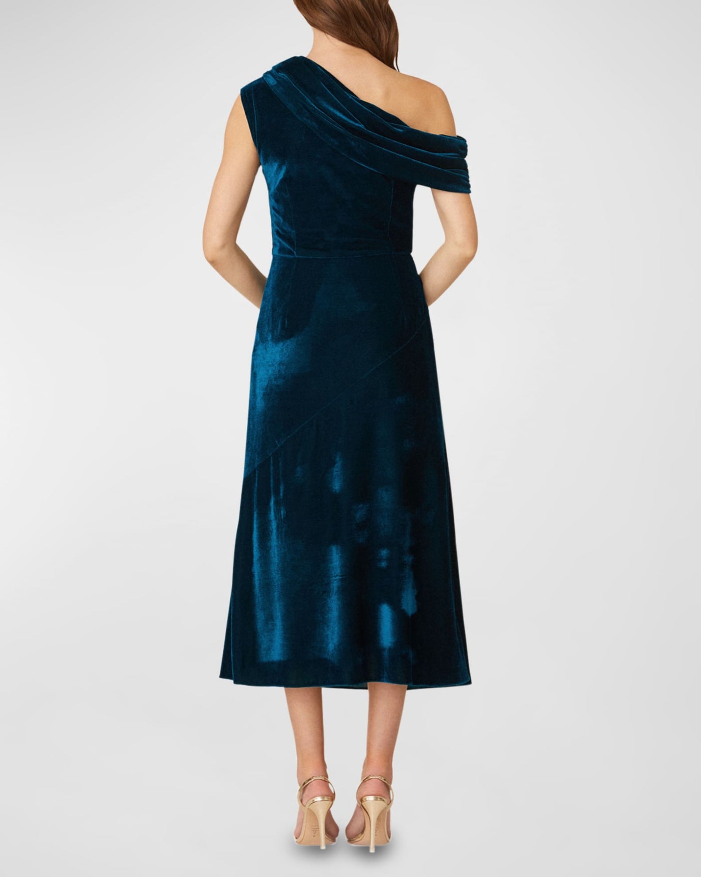Stunning One Shoulder Pleated Velvet Midi Dress