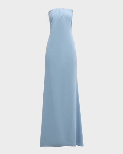 Strapless Pleated Crepe Gown For Women