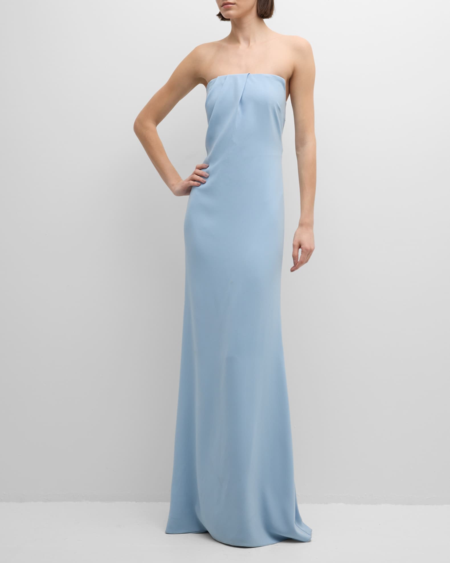 Strapless Pleated Crepe Gown For Women