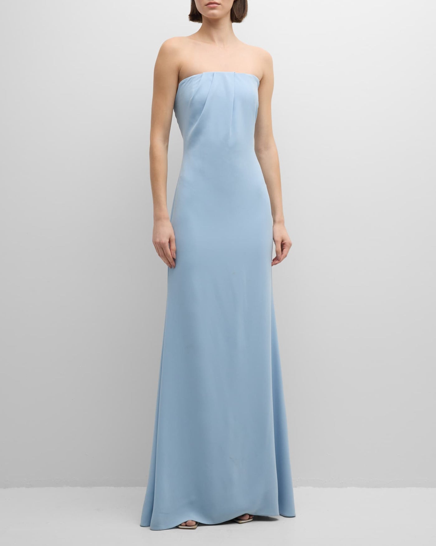 Strapless Pleated Crepe Gown For Women