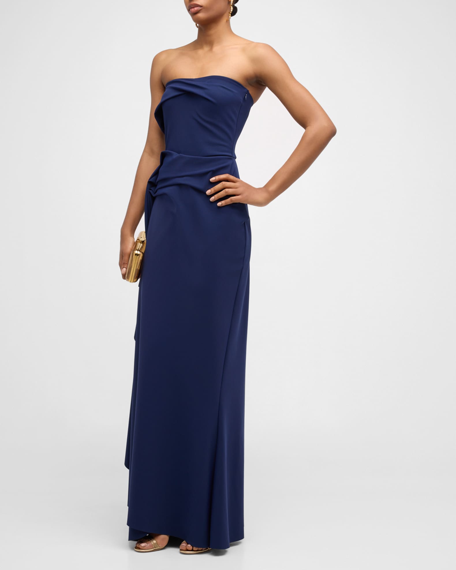 Draped Strapless Bustier Column Gown For Women