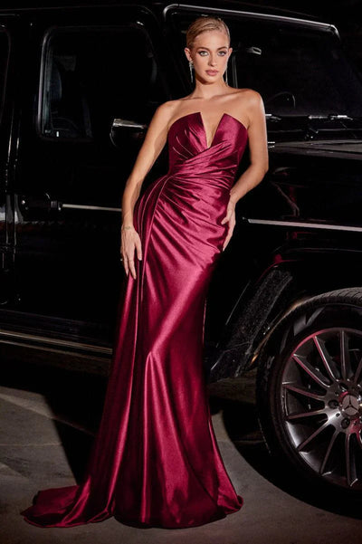 Strapless Satin Dress With Sash