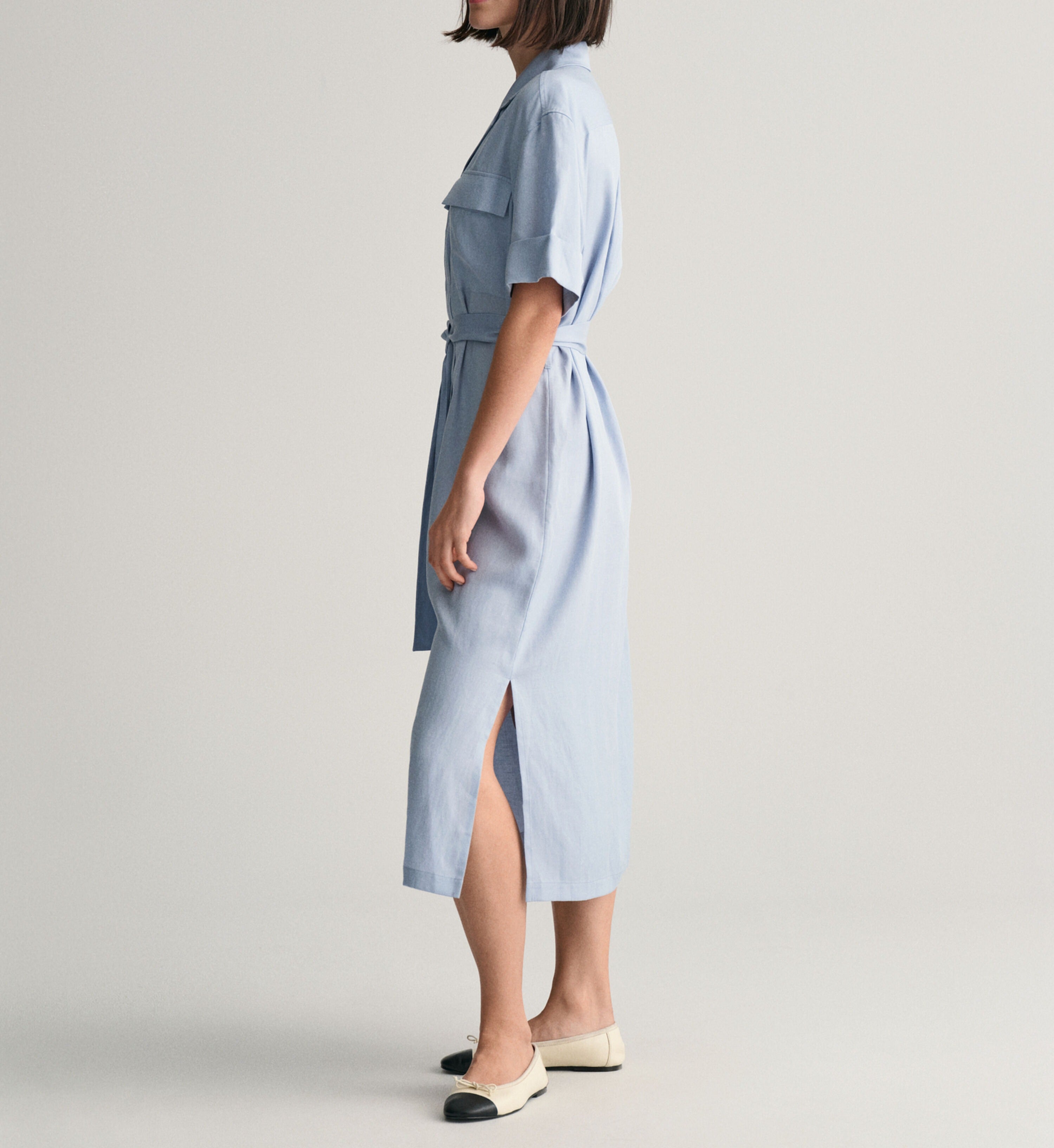 Pocket Short Sleeve Shirt Dress For Women