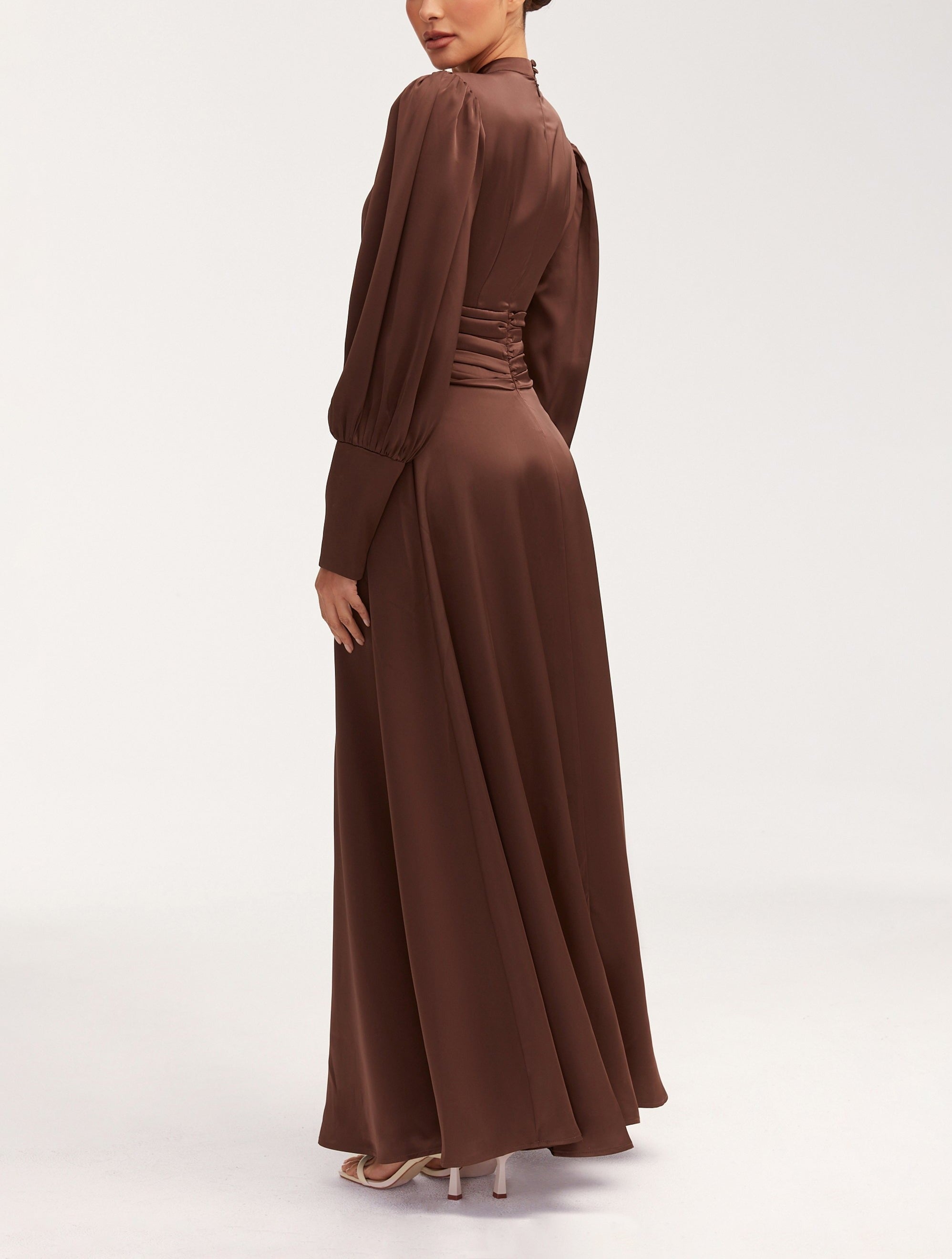 Modest / Muslim Pleated Waist Satin Maxi Dress
