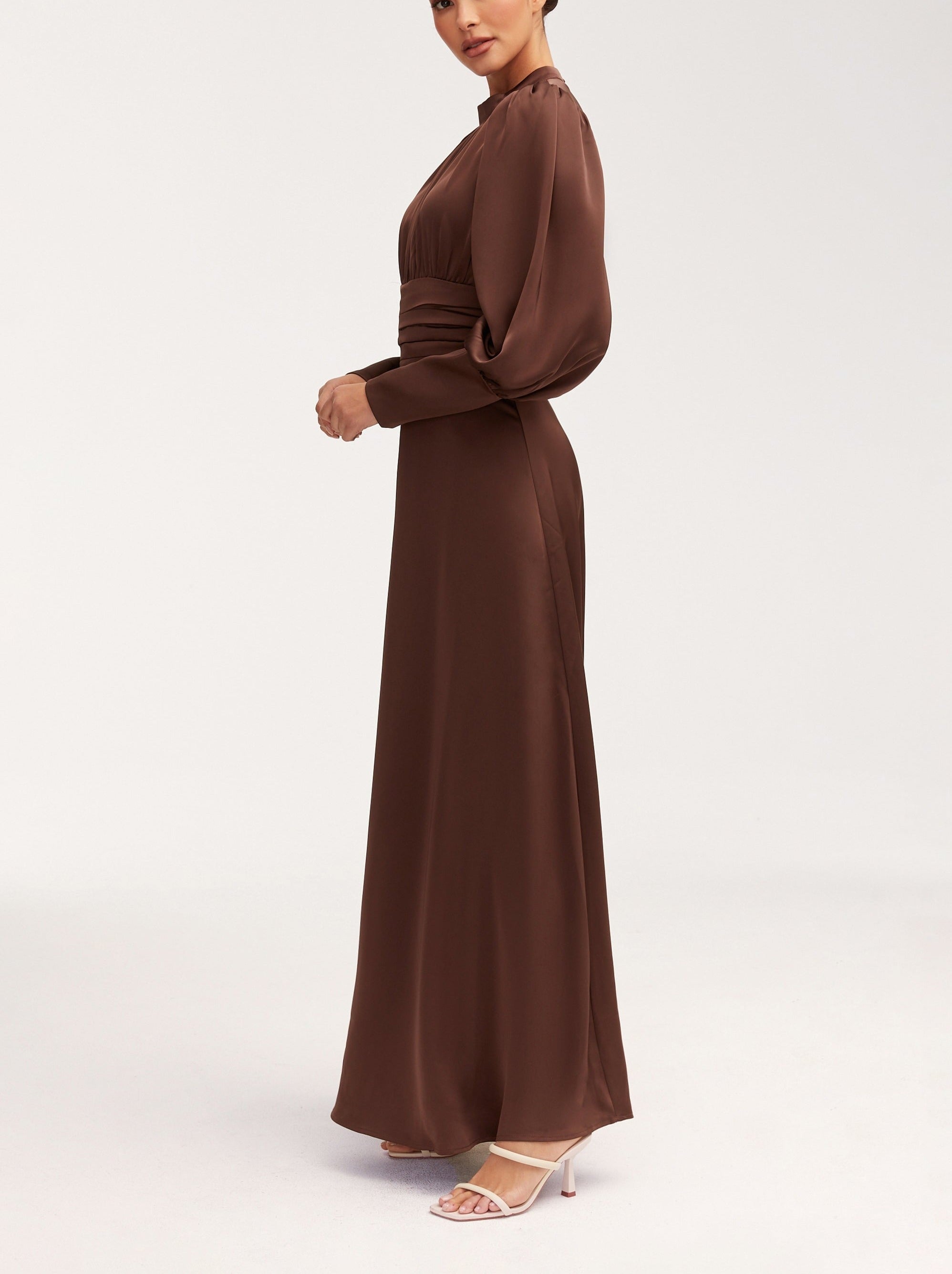 Modest / Muslim Pleated Waist Satin Maxi Dress