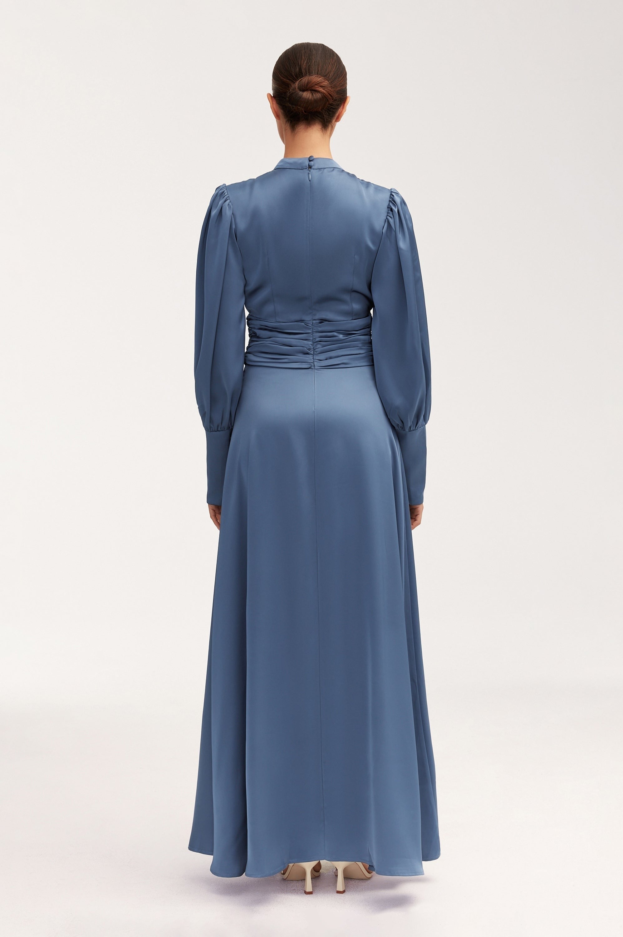 Modest / Muslim Pleated Waist Satin Maxi Dress