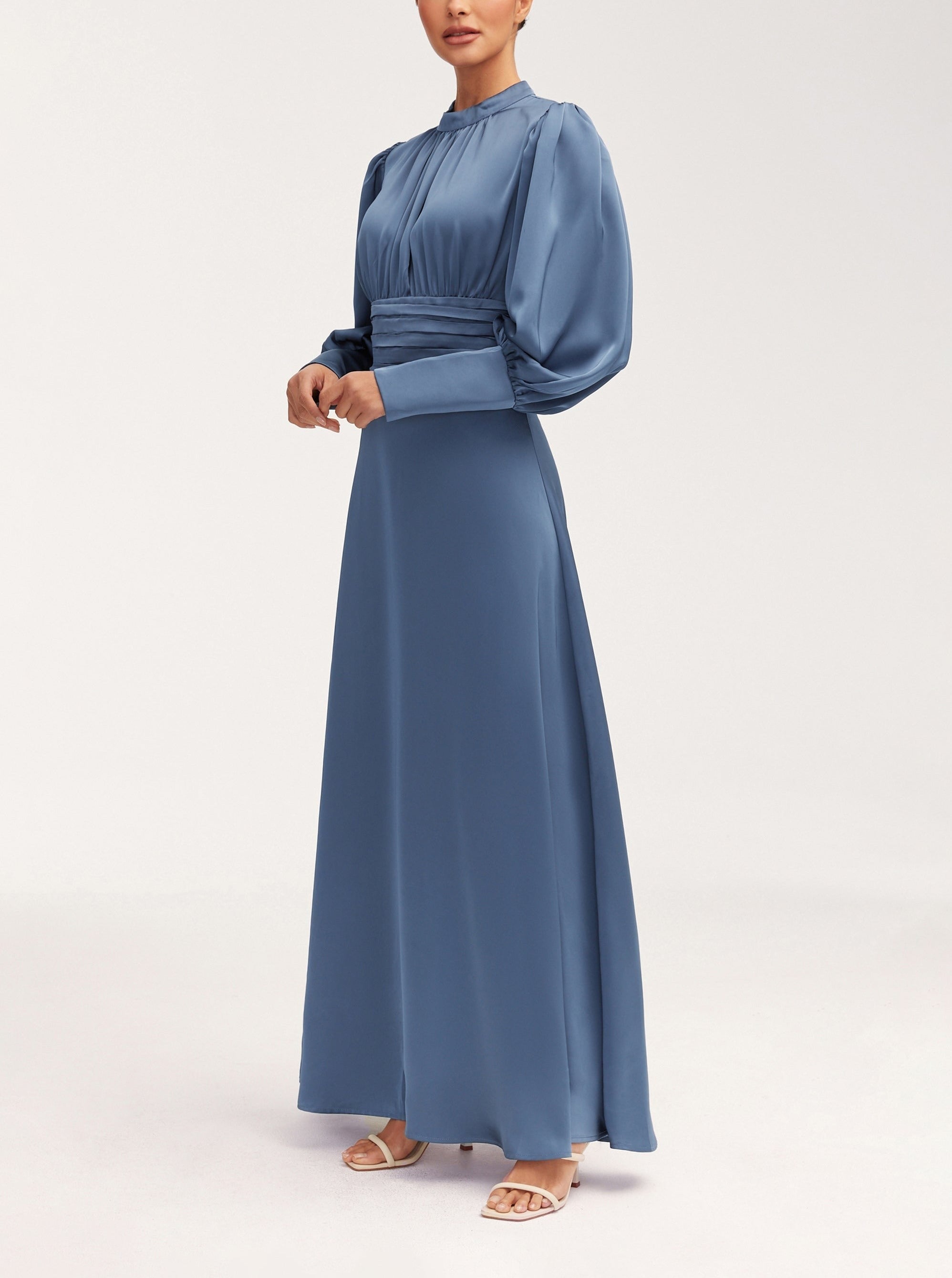 Modest / Muslim Pleated Waist Satin Maxi Dress
