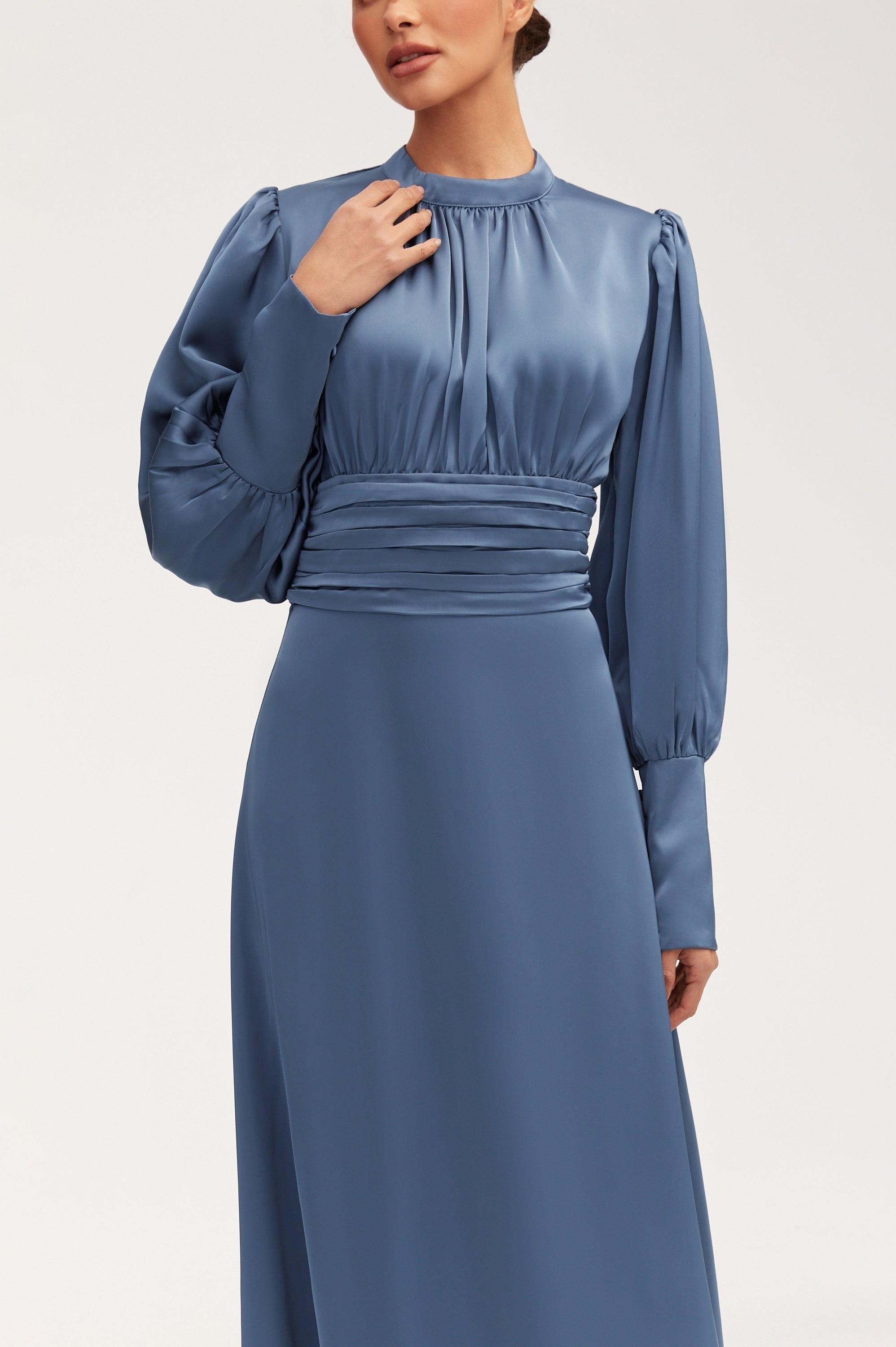 Modest / Muslim Pleated Waist Satin Maxi Dress