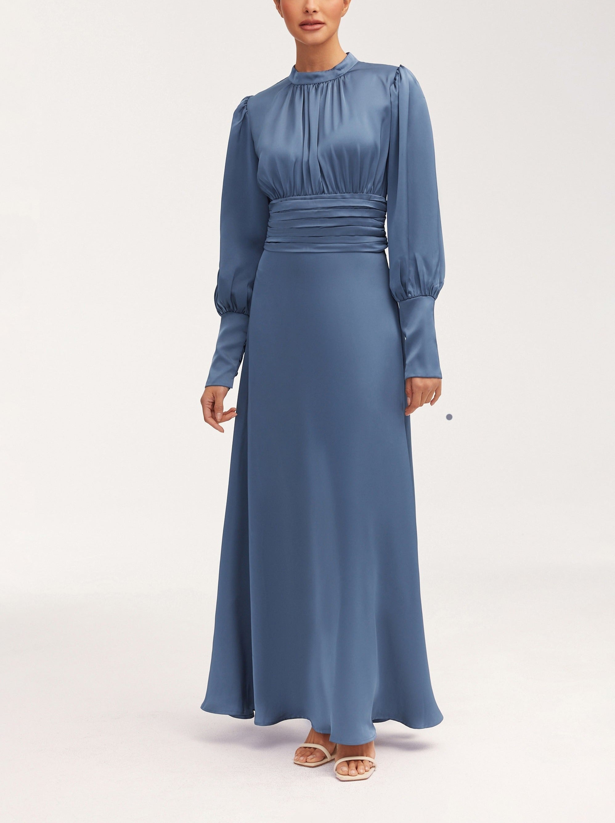 Modest / Muslim Pleated Waist Satin Maxi Dress