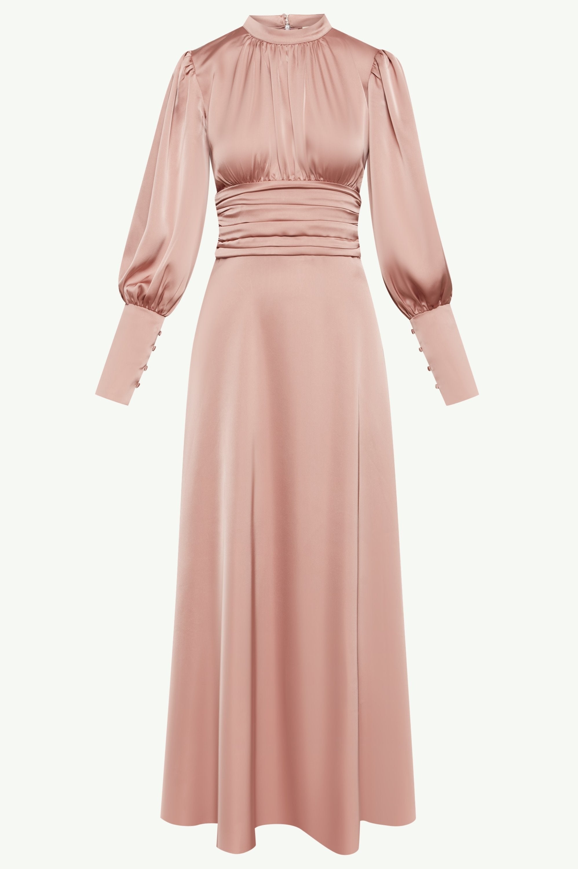 Modest / Muslim Pleated Waist Satin Maxi Dress
