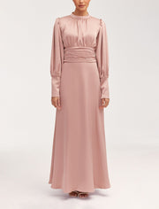 Modest / Muslim Pleated Waist Satin Maxi Dress