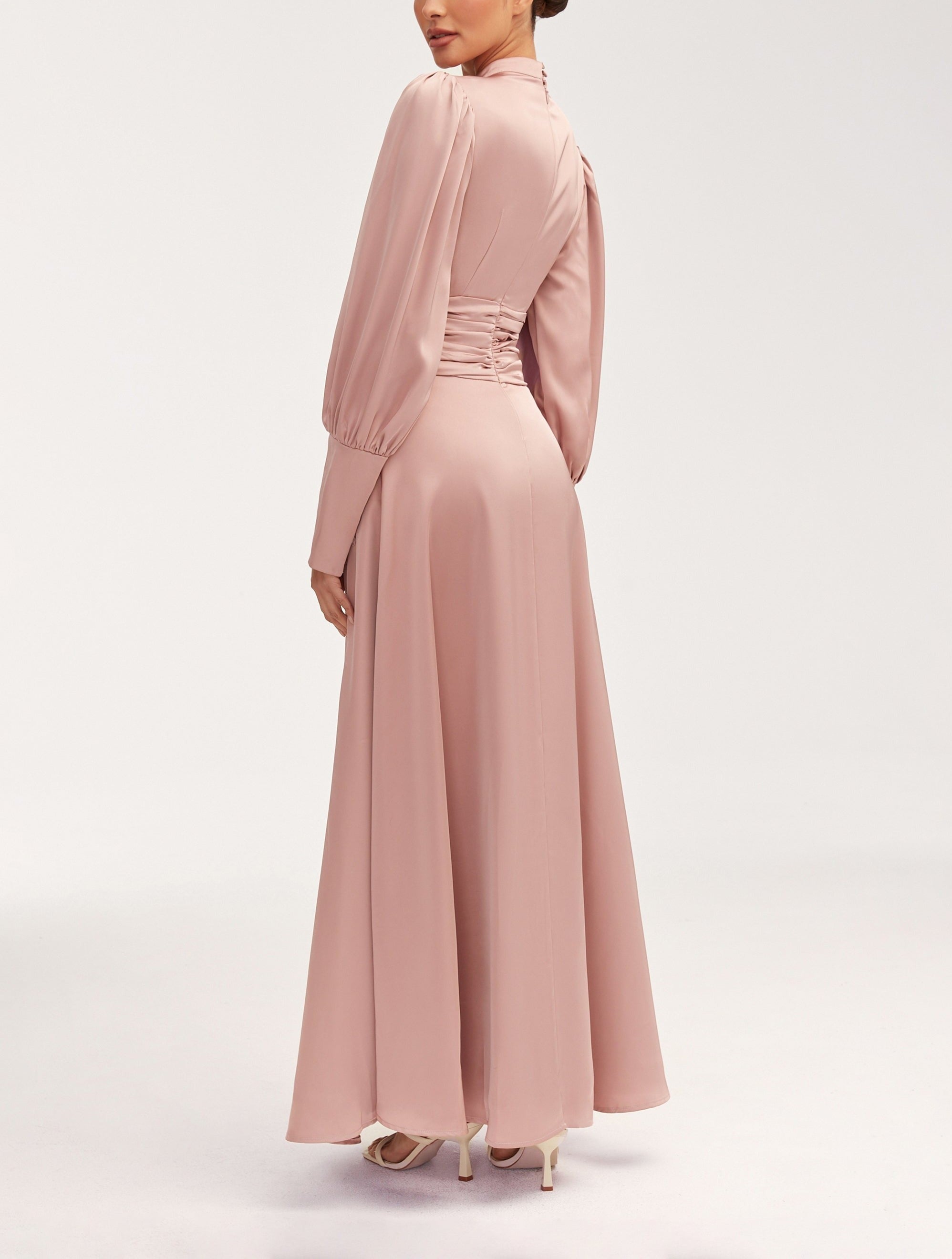 Modest / Muslim Pleated Waist Satin Maxi Dress